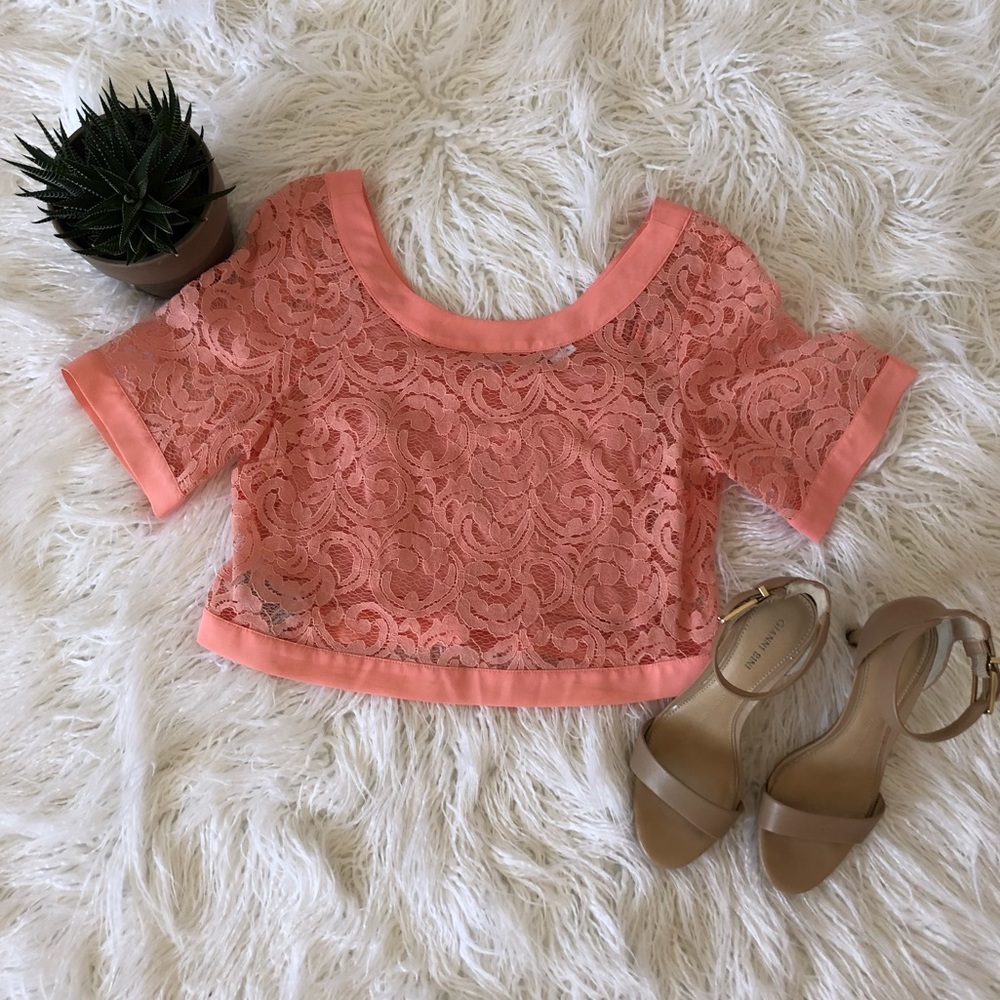 BCBGeneration, pink, lace crop top.